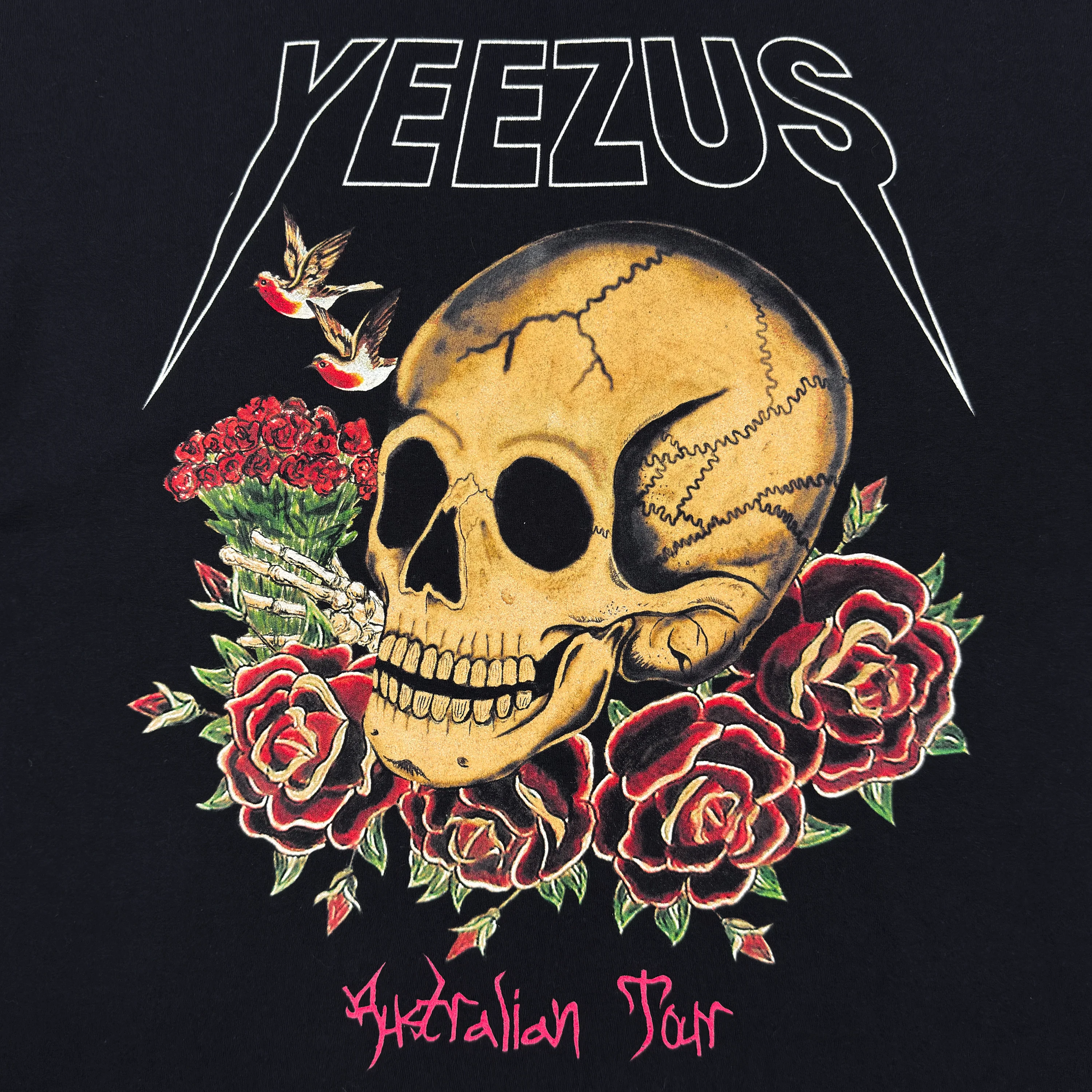 Yeezus Tour 2014 Australian Skull & Roses Tee By Wes Lang - Image 2