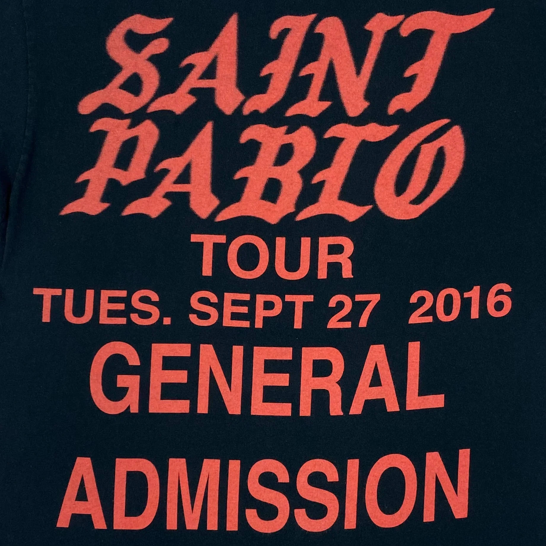 The Life of Pablo 2016 Saint Pablo Tour 'General Admission' Tee In Black - Image 2