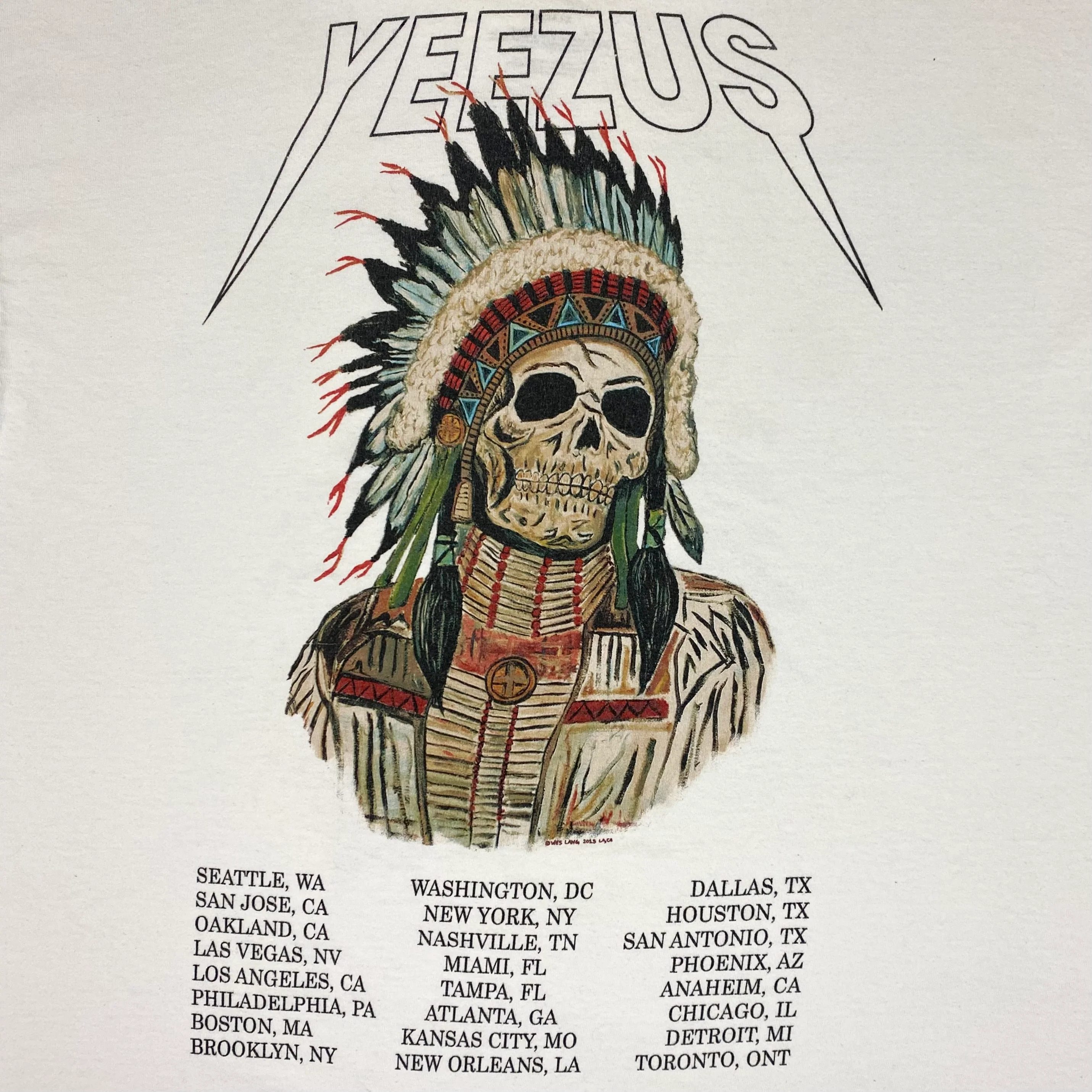 Yeezus Tour 2013 OG Native Skull Tee In White By Wes Lang - Image 5