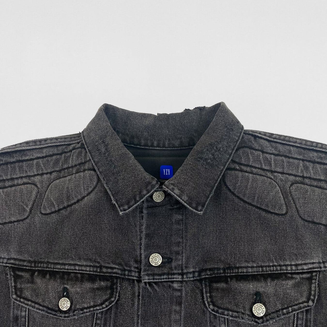 Yeezy Gap Balenciaga 2022 Padded Denim USA Jacket In Washed Grey - Image 2